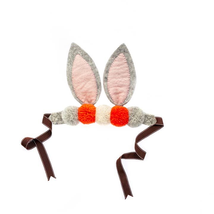 Easter Pom Pom Bunny Ears, Tangerine for wholesale by Sew Heart Felt