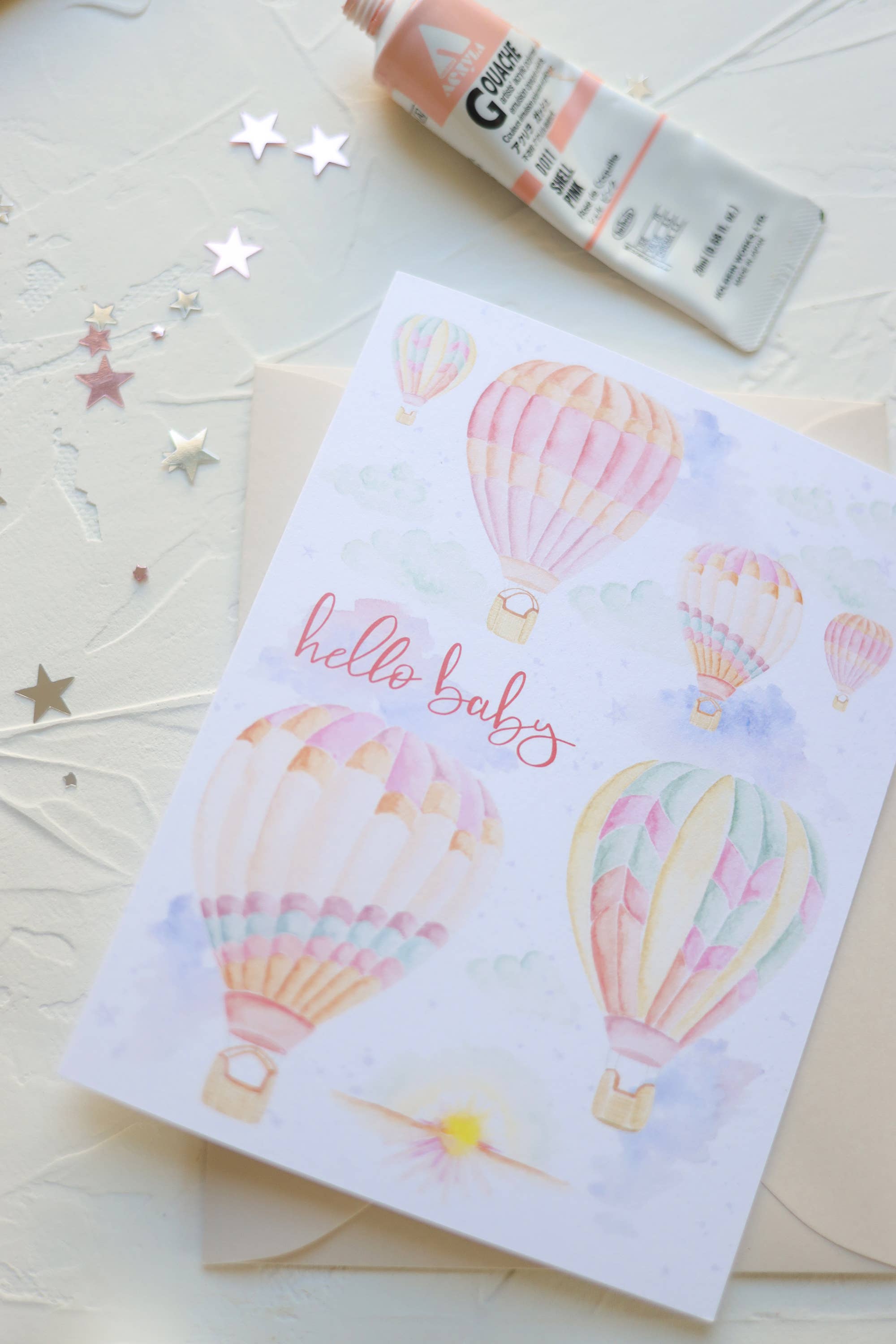 Stephanie Tara Stationery – Engroshandel Babykort – Hej Baby varm luft balloner lykønskningskort2