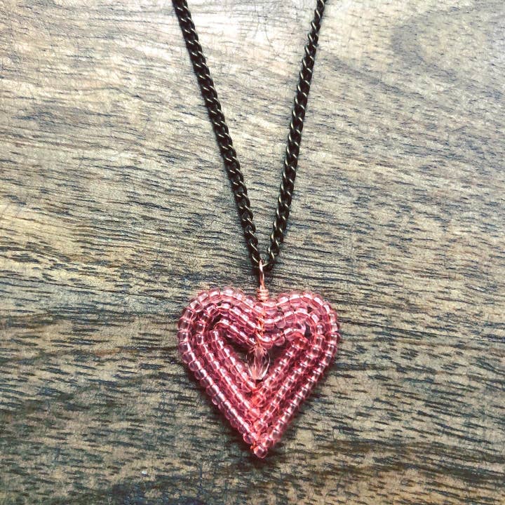 MorninGloria's - Wholesale Pendant/Charm Necklace - Small Beaded Heart Valentine's Day Necklace3