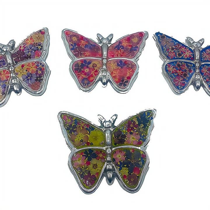 Butterfly Wall Ornament w/ Pressed Flowers 5" x 3.5" for wholesale by Guadalupe Gifts
