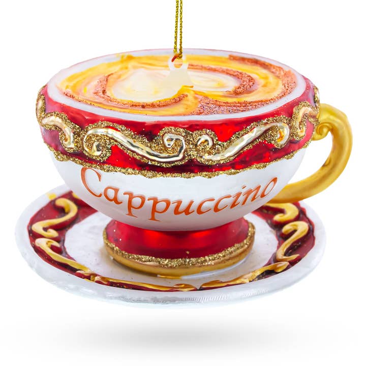 Red Cappuccino Cup Glass Ornament for wholesale by BestPysanky