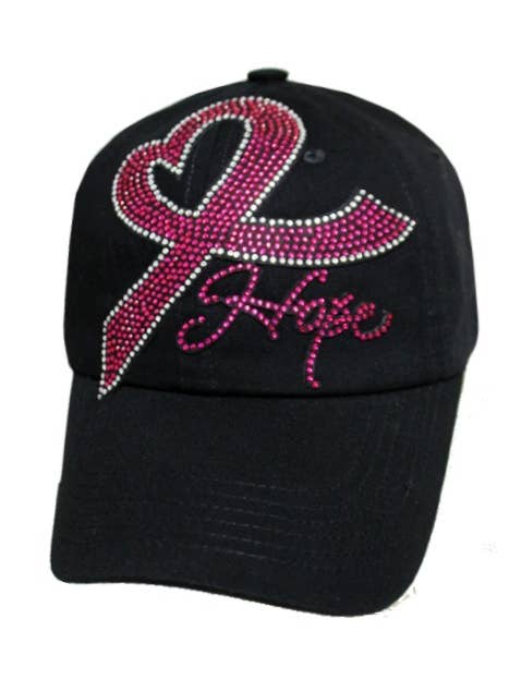 Breast Cancer Pink Ribbon "Hope" Rhinestone Cap for wholesale by Cap Zone