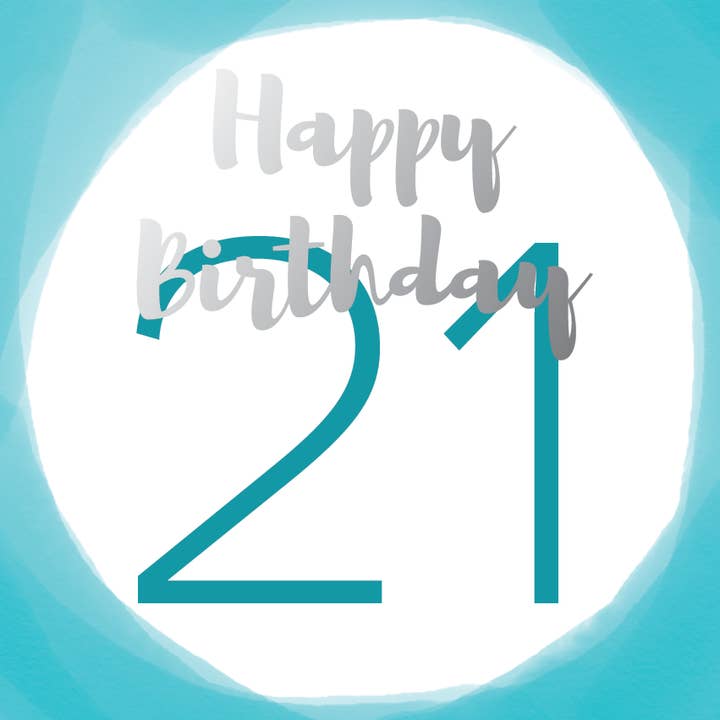 Happy birthday age 21 silver foil card for wholesale by Draenog