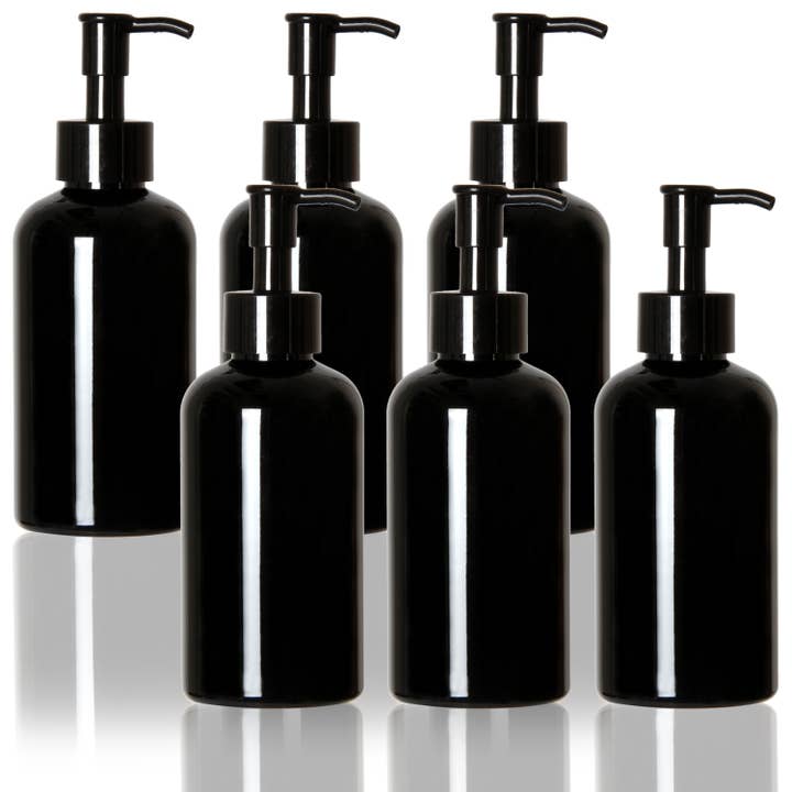 Youngever - Wholesale Soap Dispenser - Youngever 6 Pack 8OZ Plastic Square Pump Bottles - Black