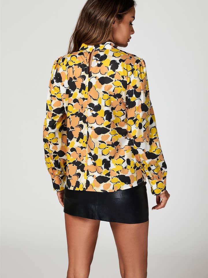 Floral Print Long Sleeve High Neck Top In Yellow for wholesale on Faire1