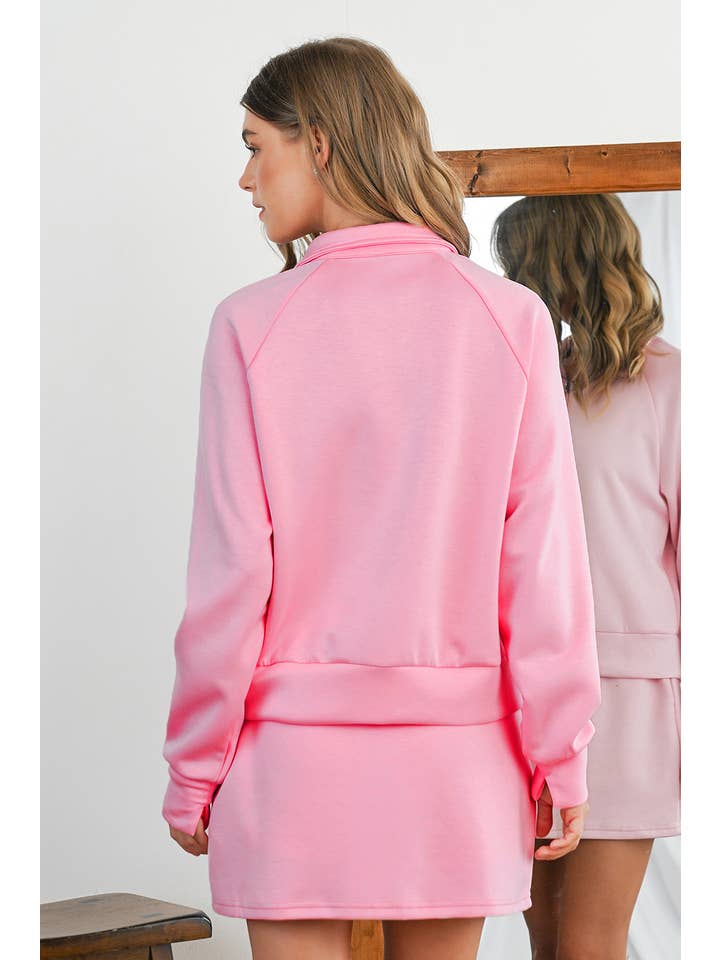 Aapparella - Wholesale Top & Skirt Set - Women's - Solid Half Zip Front Pullover & Mini Skirt 2 Pcs Set | S-XL12