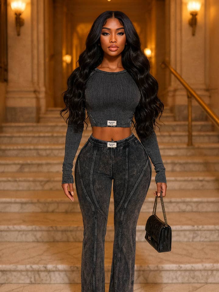 MINERAL WASH MONEY DEPT TOP & LOUNGE PANT SET for wholesale by Dalia Studio