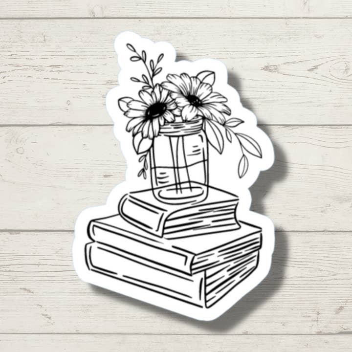 Boho Flowers on Books Sticker for wholesale by WJMay Designs