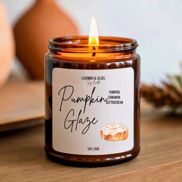 Pumpkin Glaze- Soy Candle- 12oz Amber Glass for wholesale by Lavender & Lillies