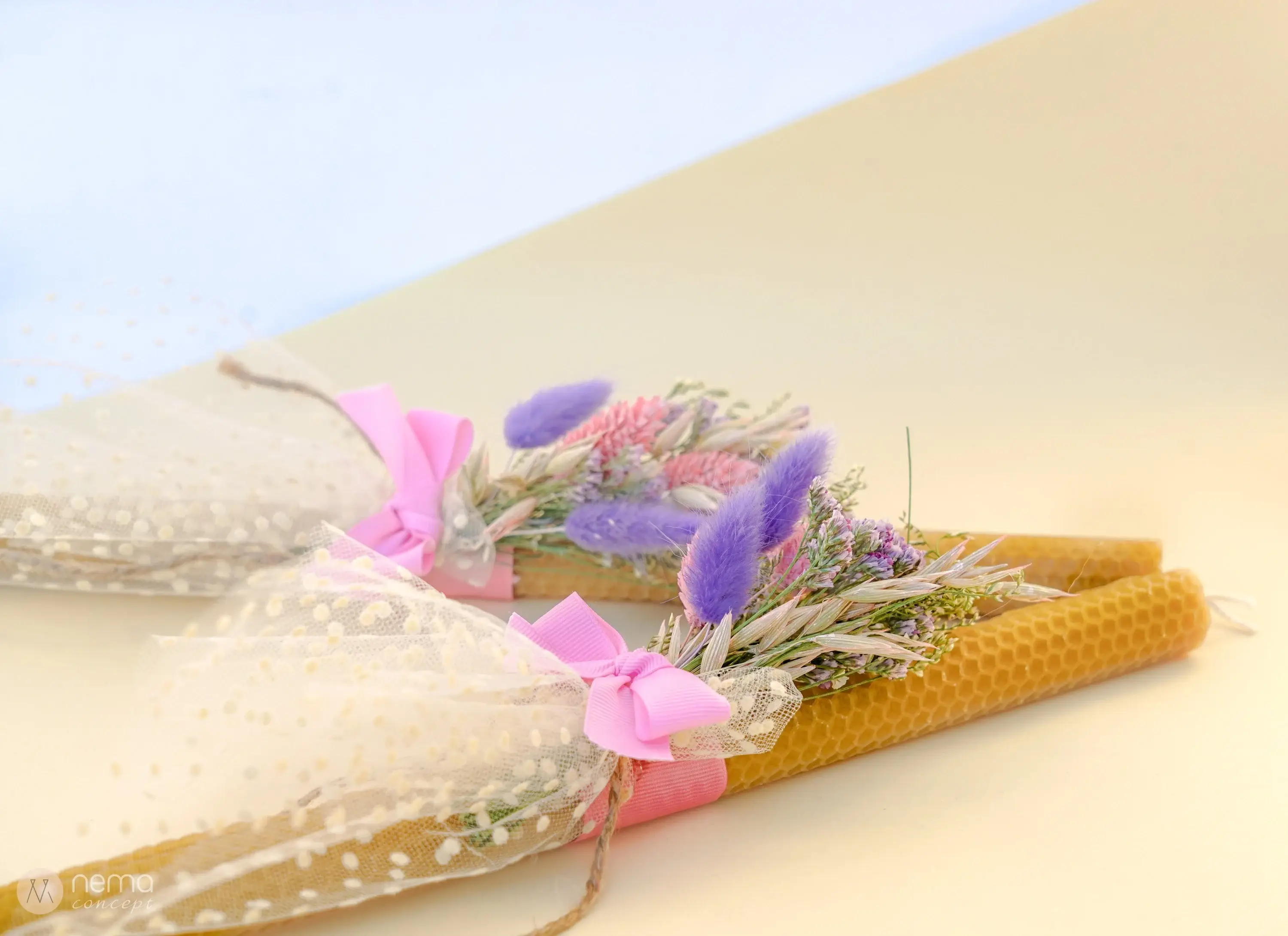 Nema Concept – Vela/castiçal cónico por atacado – Velas de cera de abelha para Páscoa com flores secas10