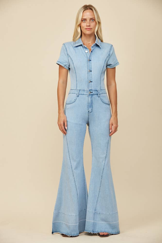 WIDE LEG DENIM JUMPSUIT - LT DENIM 4440 for wholesale on Faire1