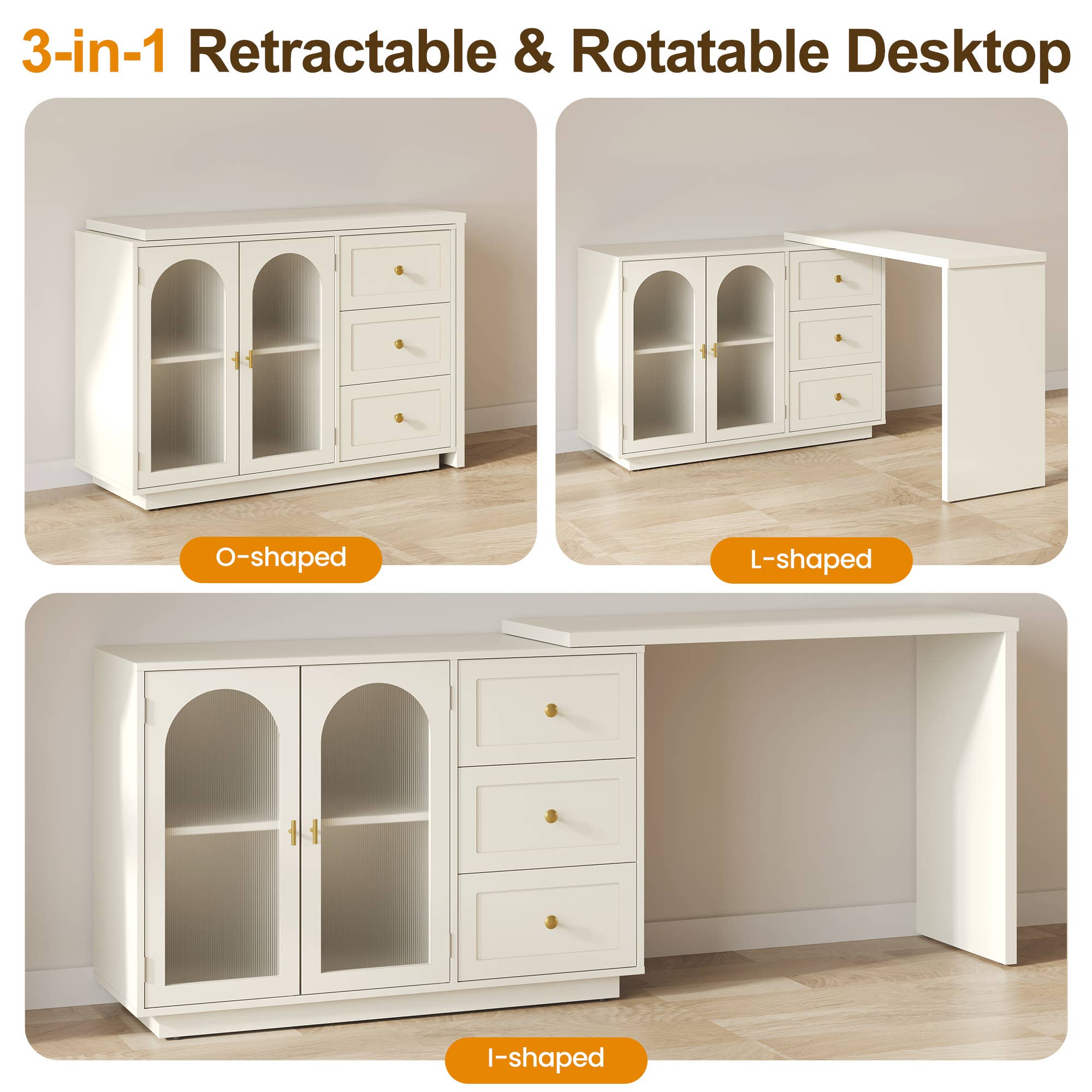 Heynemo - Wholesale Console Table - 83” Extendable Makeup Vanity Desk with 3 Drawer & 2 Door4