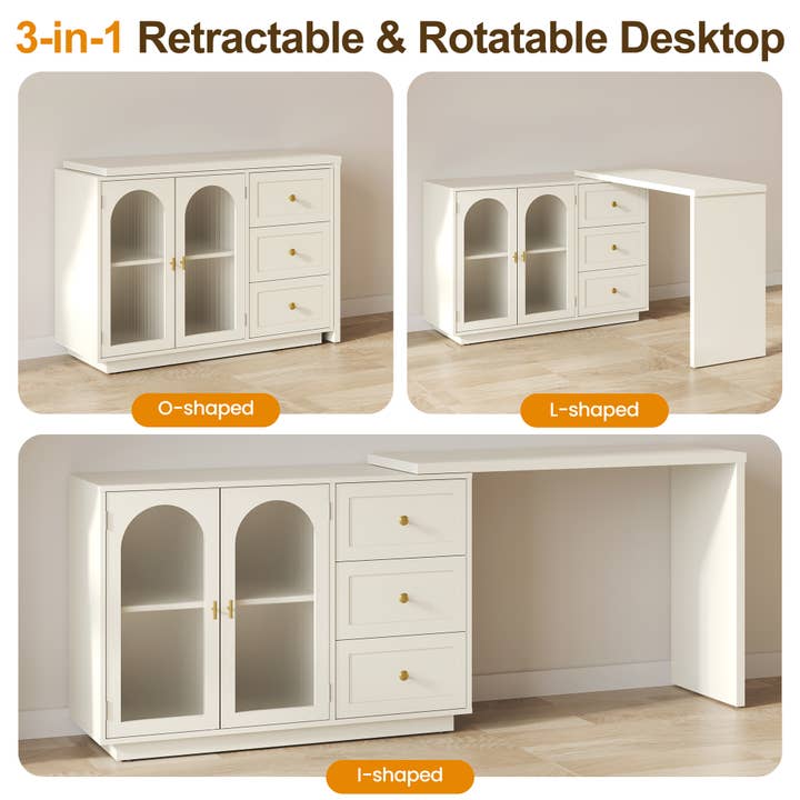 Heynemo - Wholesale Console Table - 83” Extendable Makeup Vanity Desk with 3 Drawer & 2 Door4