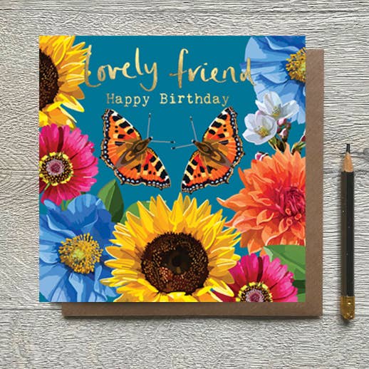 BF 09 - Foiled Lovely Friend Butterflies Greeting Card for wholesale by Sarah Kelleher