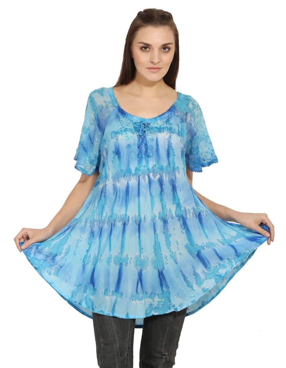 Advance Apparels - Wholesale Tunic - Women's - Waterfall Tie Dye Cap Sleeve Blouse 192070