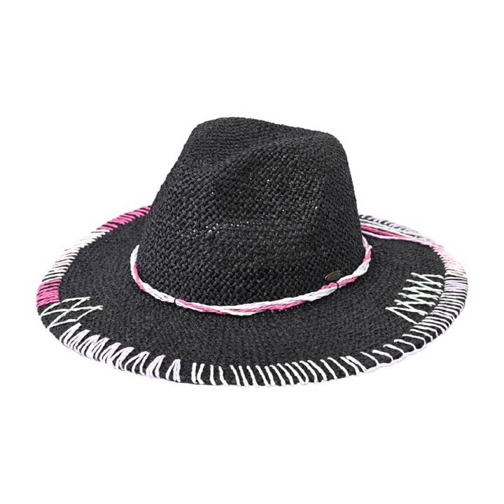 Fashion City - Wholesale Straw Hat - Women's - Multi-Colored Stitched Brim Panama Hat