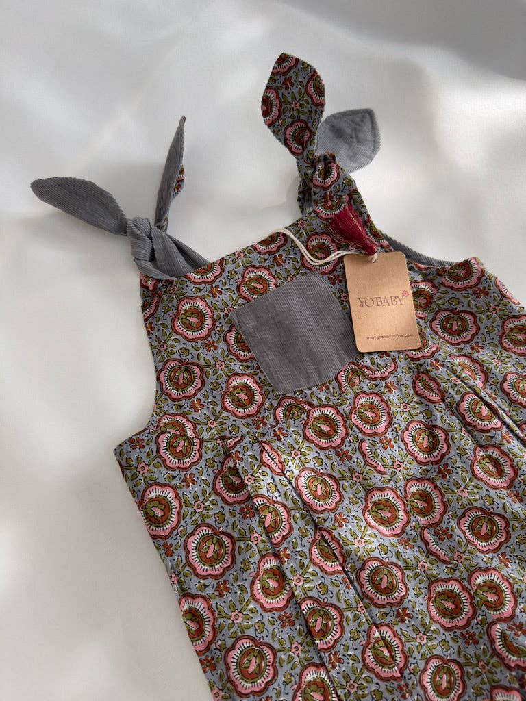 Yo Baby - Vente Barboteuse – bébé - Combinaison réversible en velours côtelé gris uni et imprimé floral gris17