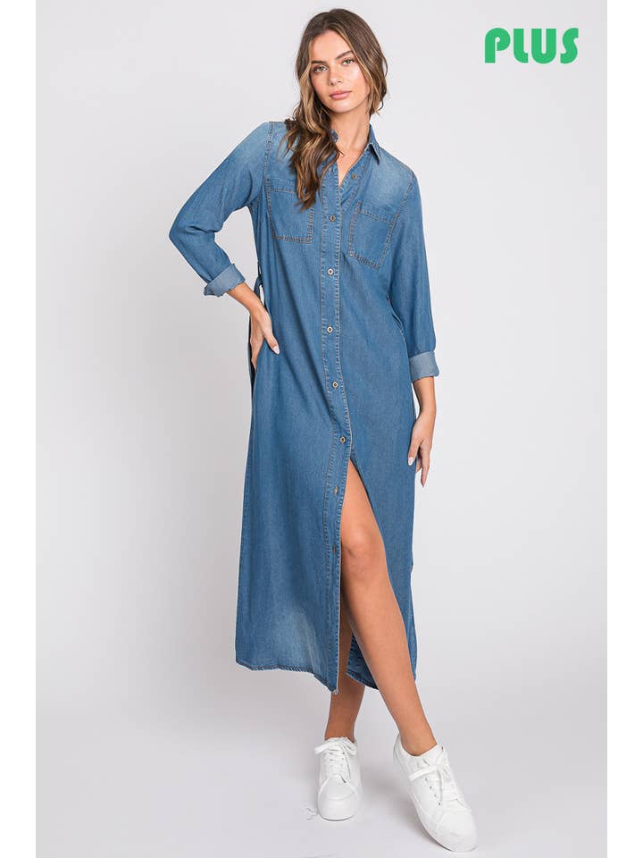 ZiA Apparel - Wholesale Dress - Women's - Denim Midi Shirt Plus Size Dress