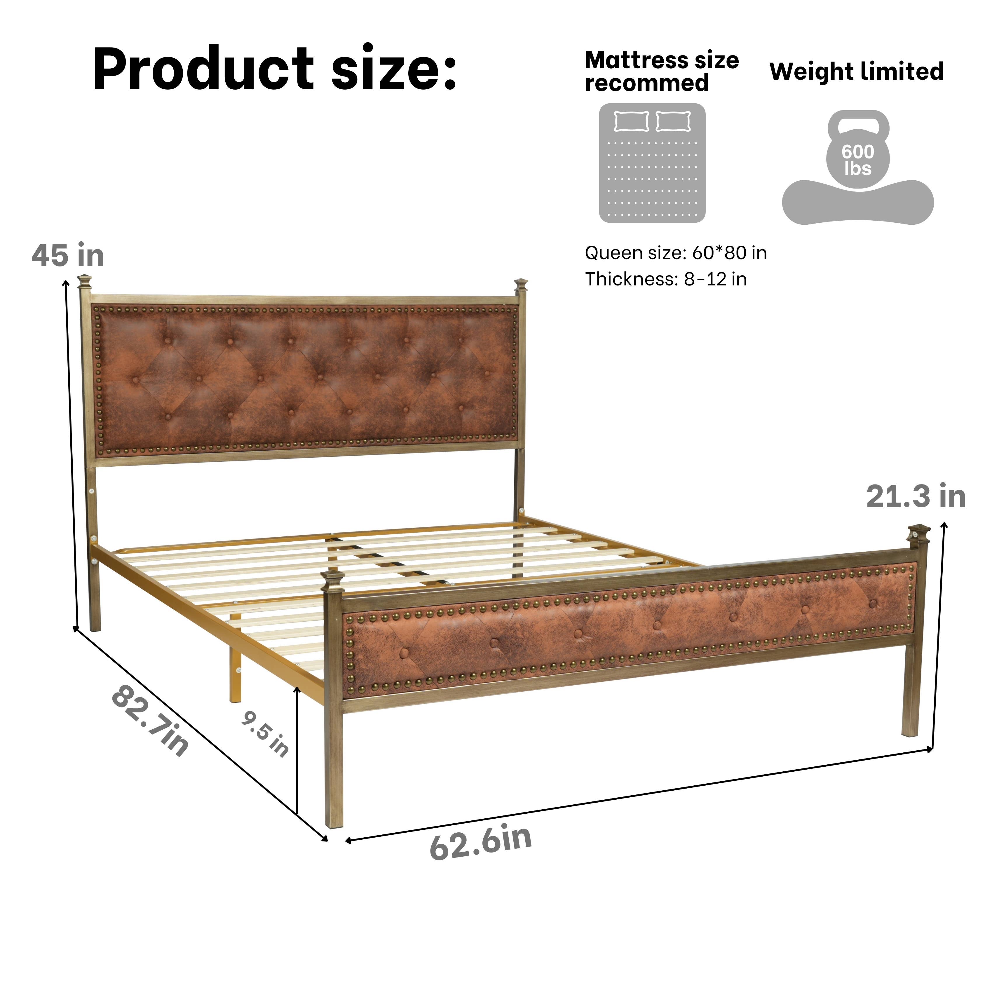 HOMYCASA DESIGN INC - Wholesale Bed - Queen Size Upholstered Platform Bed Frame with Gold Metal Tr8