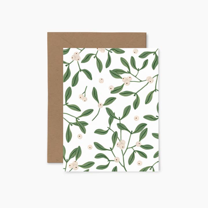 Papier Fleuri Co. - Wholesale Season's Greetings Card - Mistletoe Pattern | Boxed set of 6 cards1