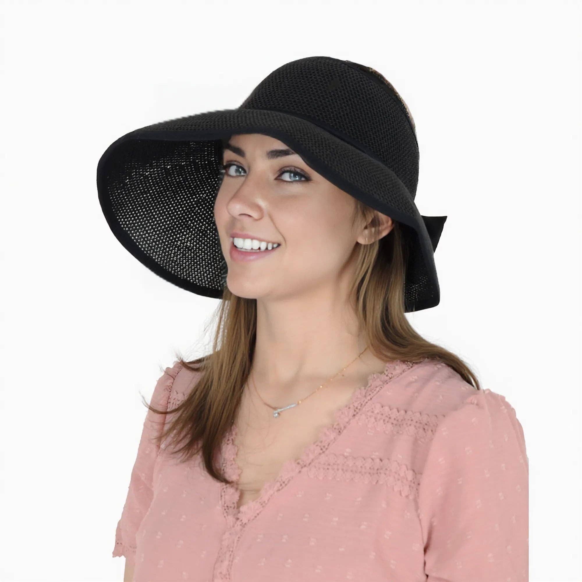 AK Brand – wholesale Visor – Women's – Women Roll-Up Straw Sun Visor with Bow Detail Adjustable Hat14