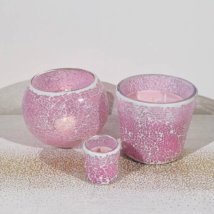 Kerze aus rosafarbenem, zerbrochenem Glas für den Großhandel von .AVPV. Studio