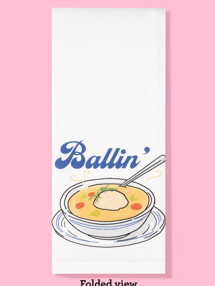 Ballin Hanukkah Matzo ball soup kitchen towel dishtowel for wholesale by Bad Grandma Designs