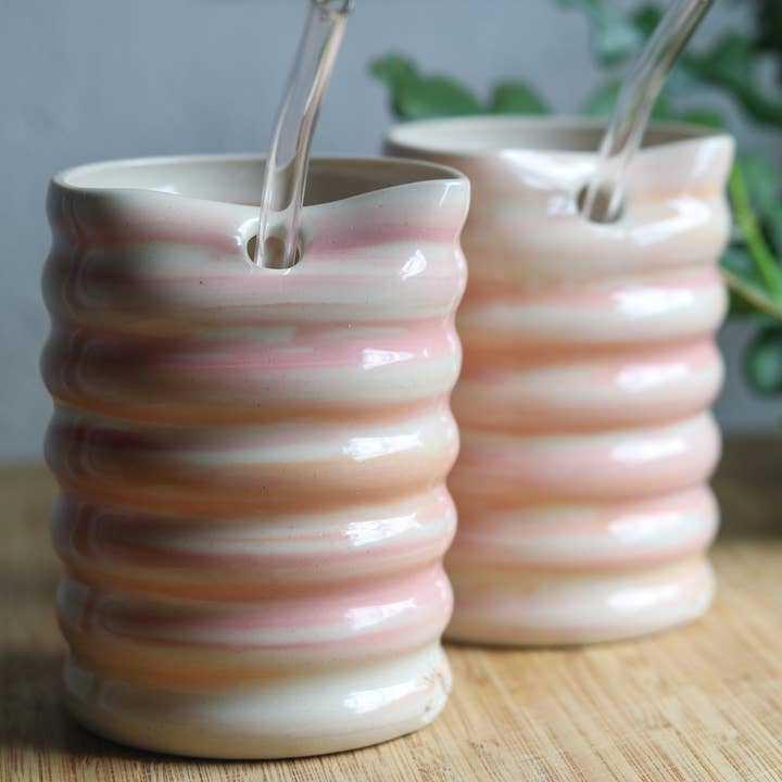 Cedar Sun Ceramics - Wholesale Drinking Glass/Cup - Pottery Straw Tumbler | Adult Sippy Cup | Finger Painted