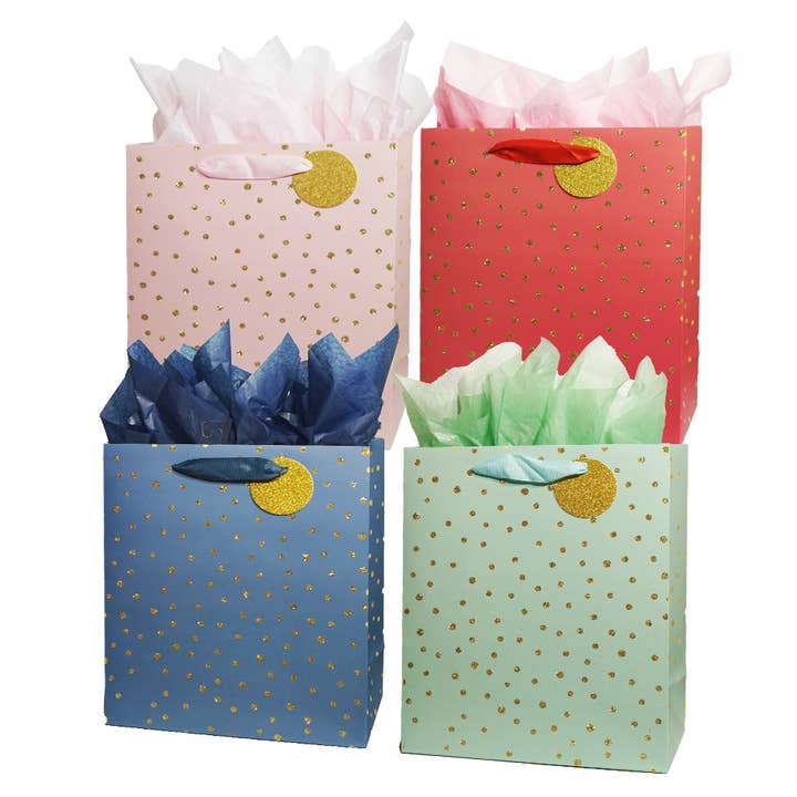 Angels Craft - Wholesale Gift Bag - Everyday Gift Bag - Pastel color with Gold dots, 4 styles