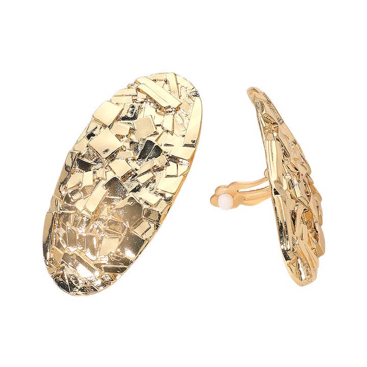 Sensibling Corp. - Wholesale Clip-On Earrings - Textured Metal Long Oval Clip On Earrings