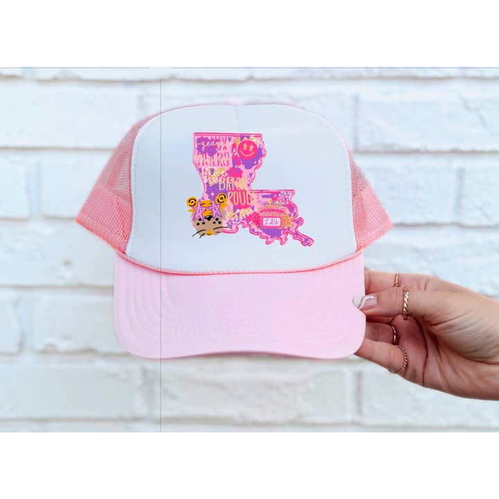 Gia Gifts Boutique - Wholesale Trucker Hat - Women's - Preppy LSU Tigers Football State Trucker Hat