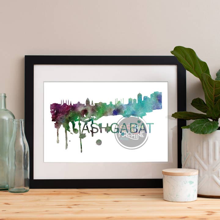 Ashgabat Akvarell Skyline, Ashgabat Skyline, Ashgabat Art, Ashgabat affisch, Ashgabat Print, Ashgabat Art, Ashgabat karta, Ashgabat Wall Art WCS8 för wholesale av DreamMachine Prints