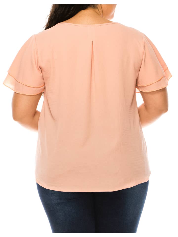 MOA COLLECTION - Wholesale Blouse - Women's - Women's Plus Size Short Sleeve Round Neck Blouse Top31