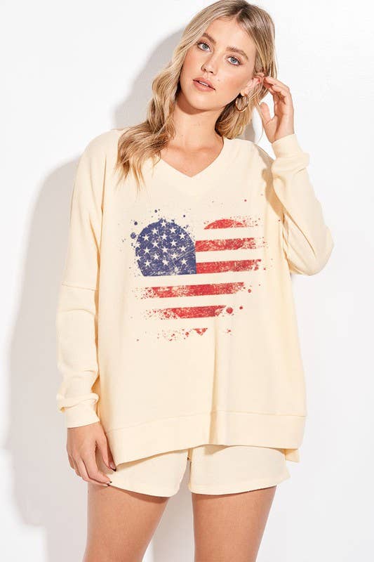 Lemon Tree - Wholesale Lounge Set - Women's - American flag heart v neck loungewear set6