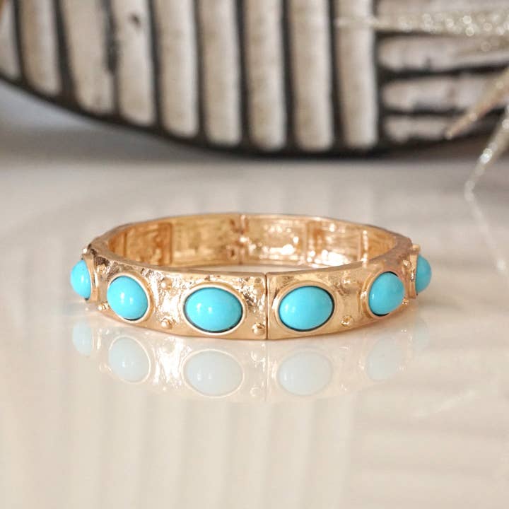 PennyLine inc - Wholesale Bangle Bracelet - Classic Golden Stretchy Bangles – Pearl or Turquoise Accents