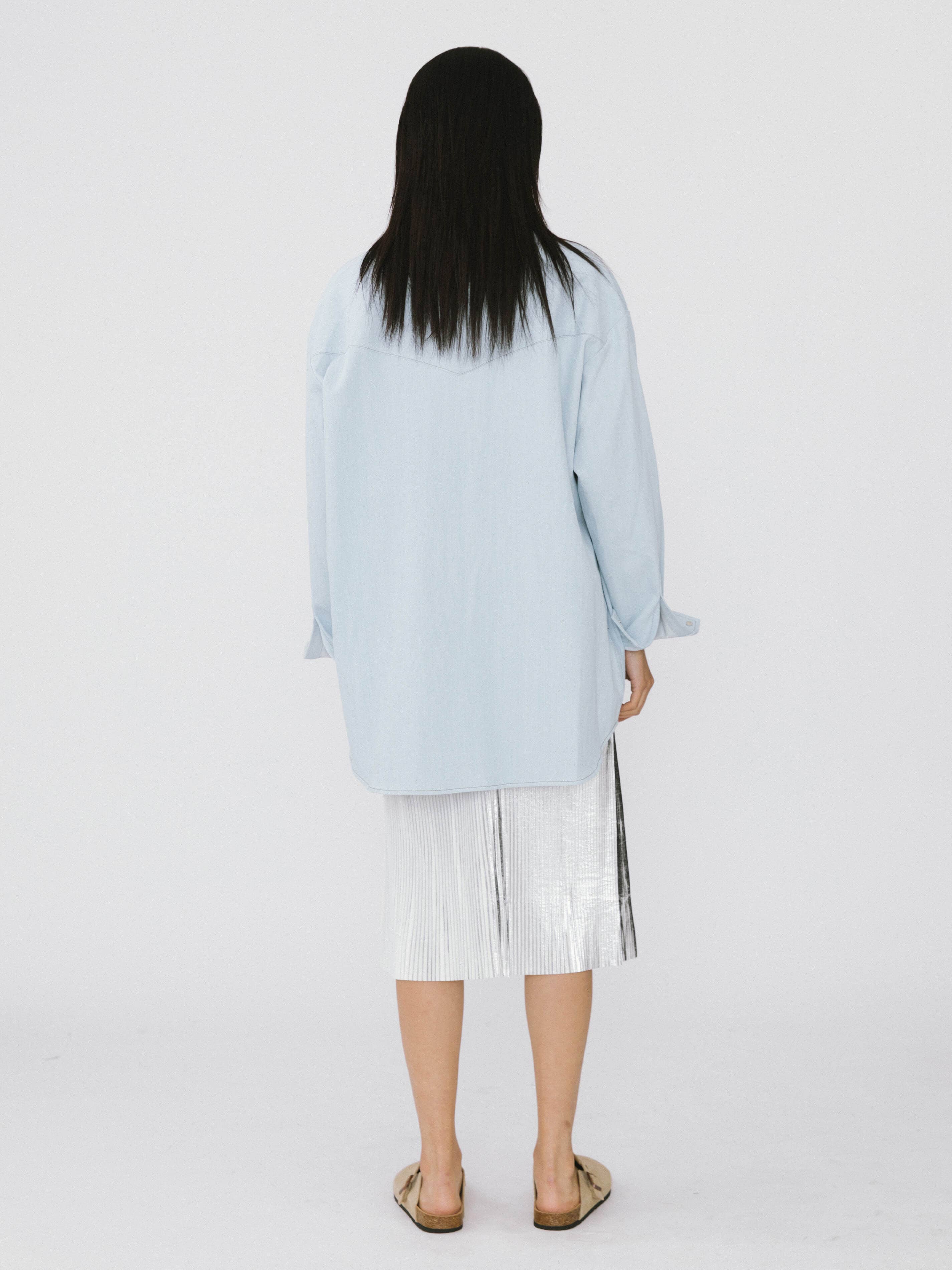 Silver Metallic Pleated Mid-Length Skirt for wholesale on Faire8