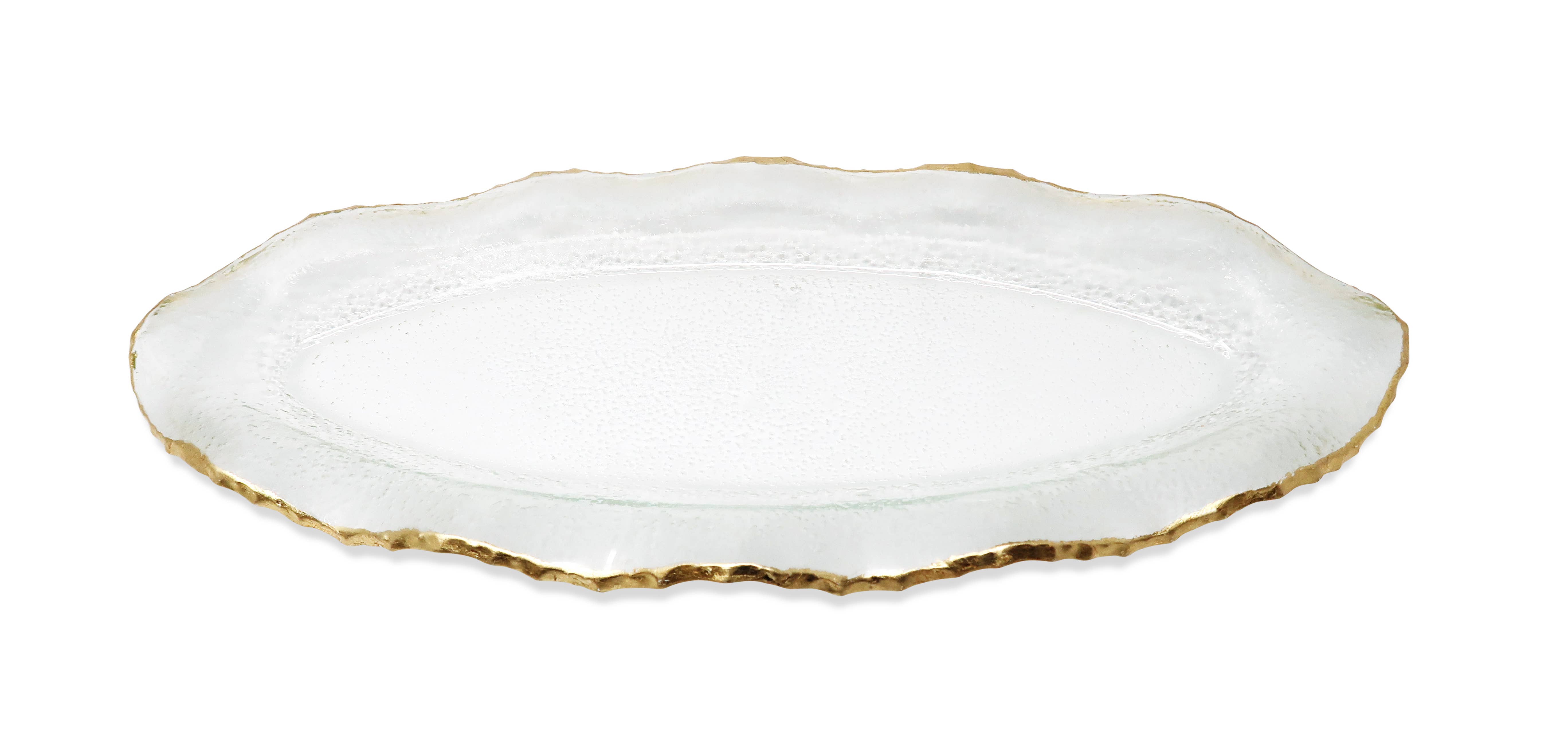 VIVIENCE - Wholesale Decorative Plate/Dish/Bowl - Glass Plate with Gold Scalloped Rim0