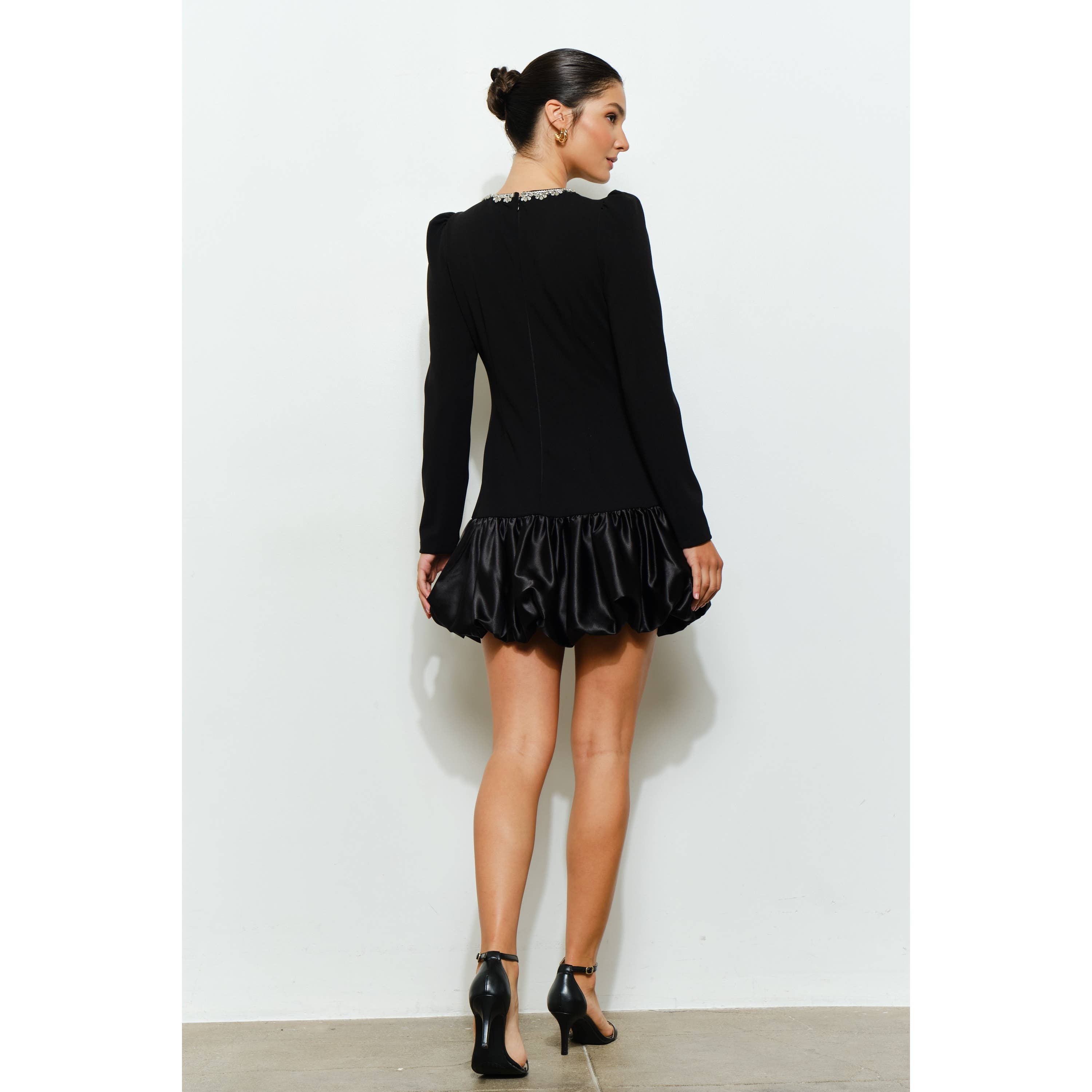 INA - Wholesale Dress - Women's - Jewel-Embellished Puff-Sleeve Bubble Mini Dress7