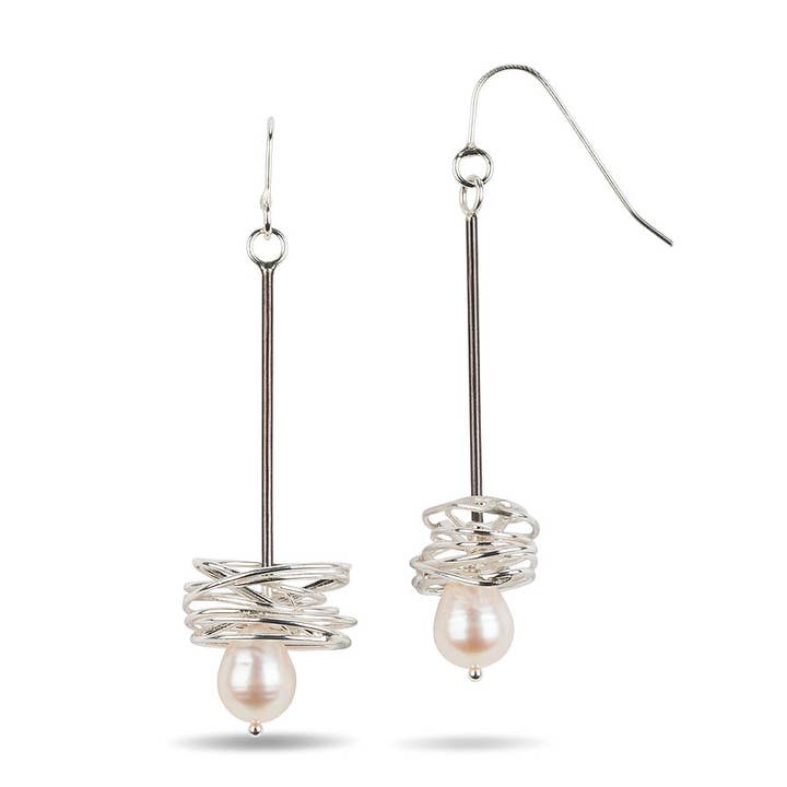 Pearl-in-a-Nest Earrings for wholesale by Uncommon Threads Studio