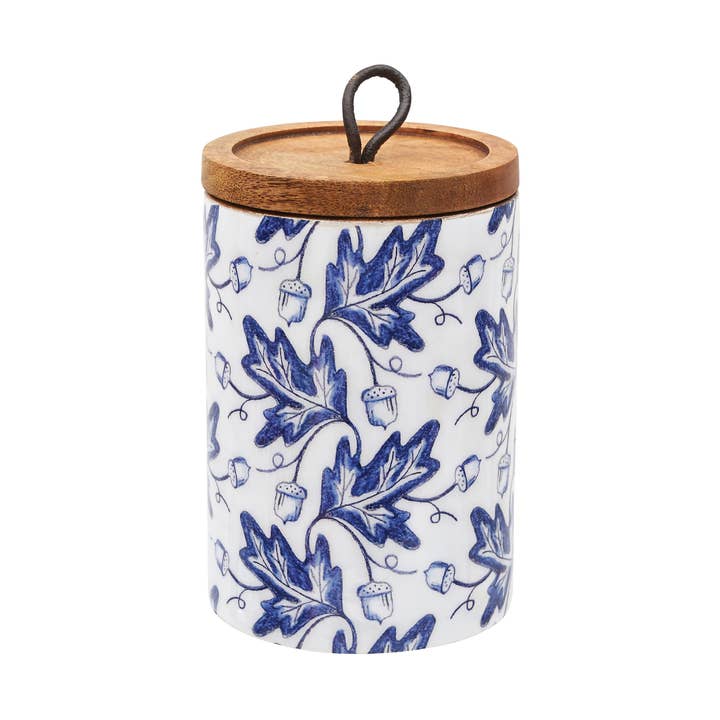 Fall/Harvest Blue Leaves Small 6" Wood Canister for wholesale by C&F Home
