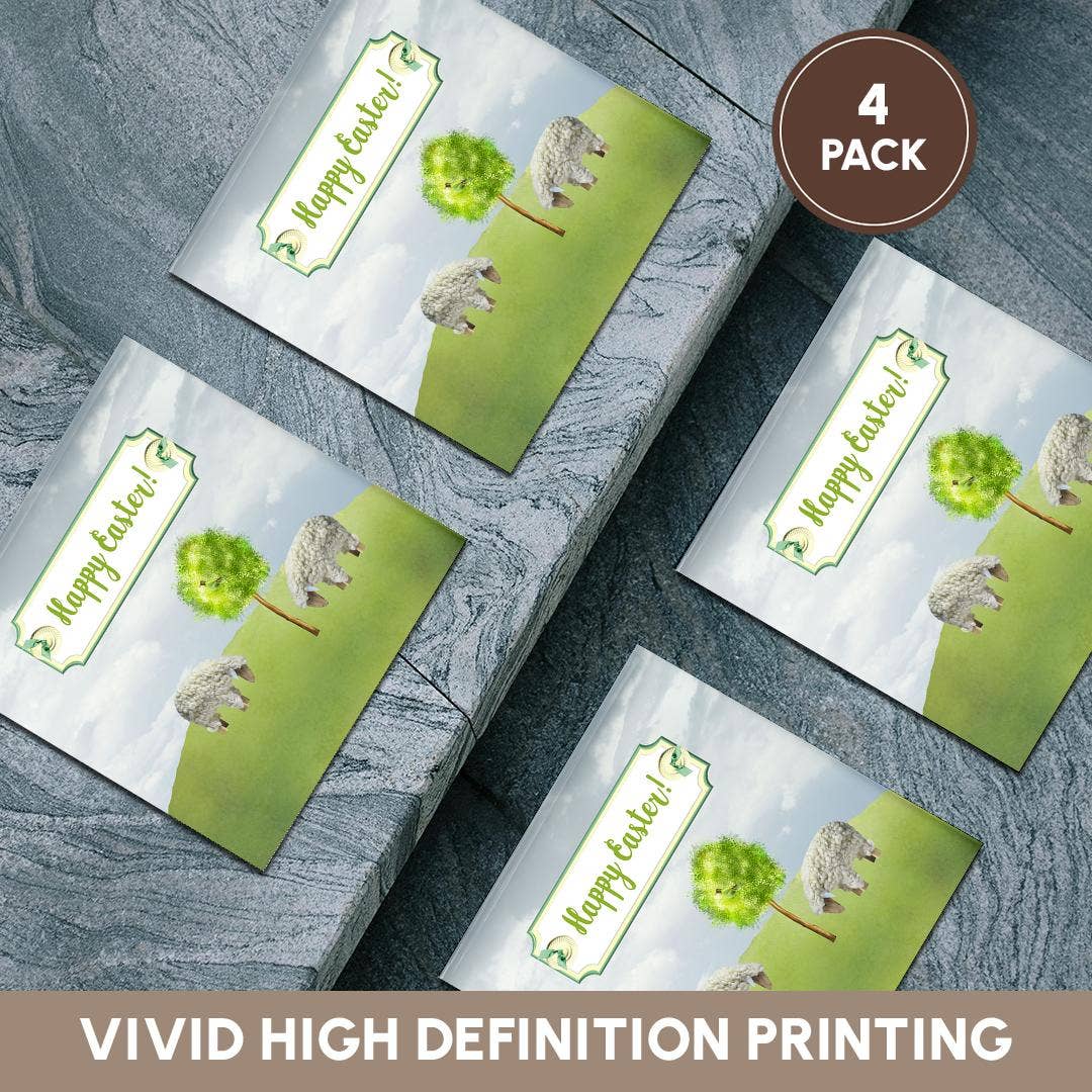 3dRose - Wholesale Coasters - 3dRose, Sheep Eating Grass, Tree with Bird, Happy Easter on Button Tag, Coaster5