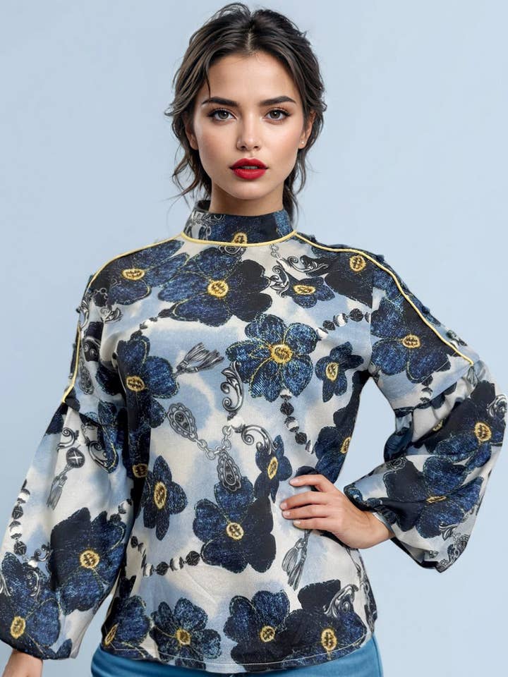 GF8257 FLORAL TOP for wholesale by N by Nancy