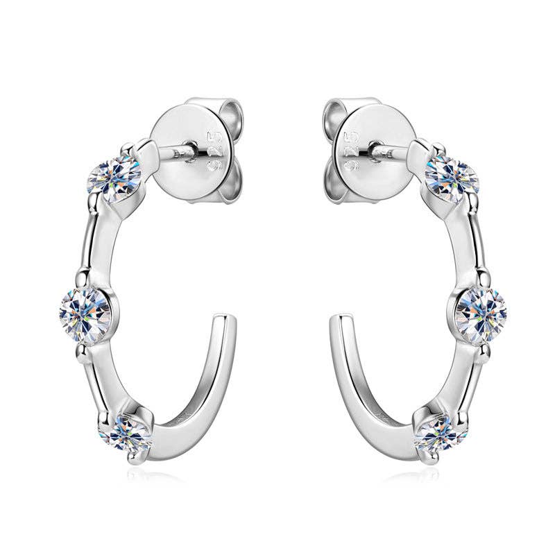 Perimade & Co. LLC - Wholesale Huggie Earrings - Moissanite C Hoop Wedding Earrings in 925 Sterling Silver3