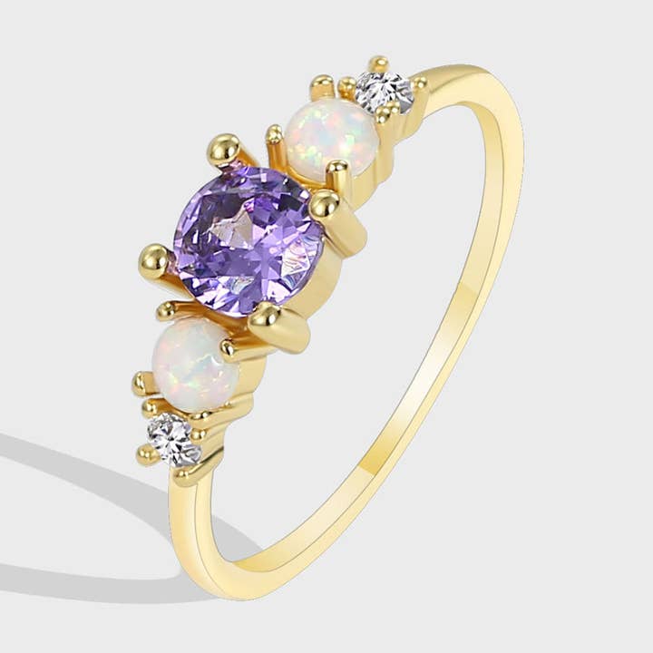 Luminous Opal & Purple Crystal Ring - 6 Pcs for wholesale by Gypsy Soul