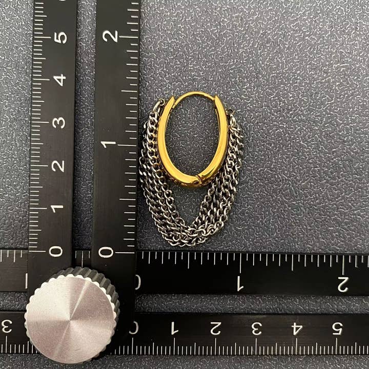Mio Queena - Wholesale Huggie Earrings - Multi-layer Chain Fringe18K Golden SS Huggie Earrings - FGS