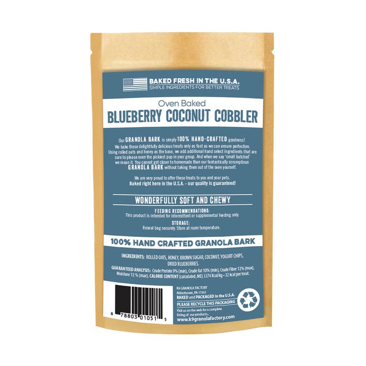 K9 Granola Factory - Wholesale Pet Treats - Dog - Granola BARK Blueberry Coconut Cobbler 10oz 1