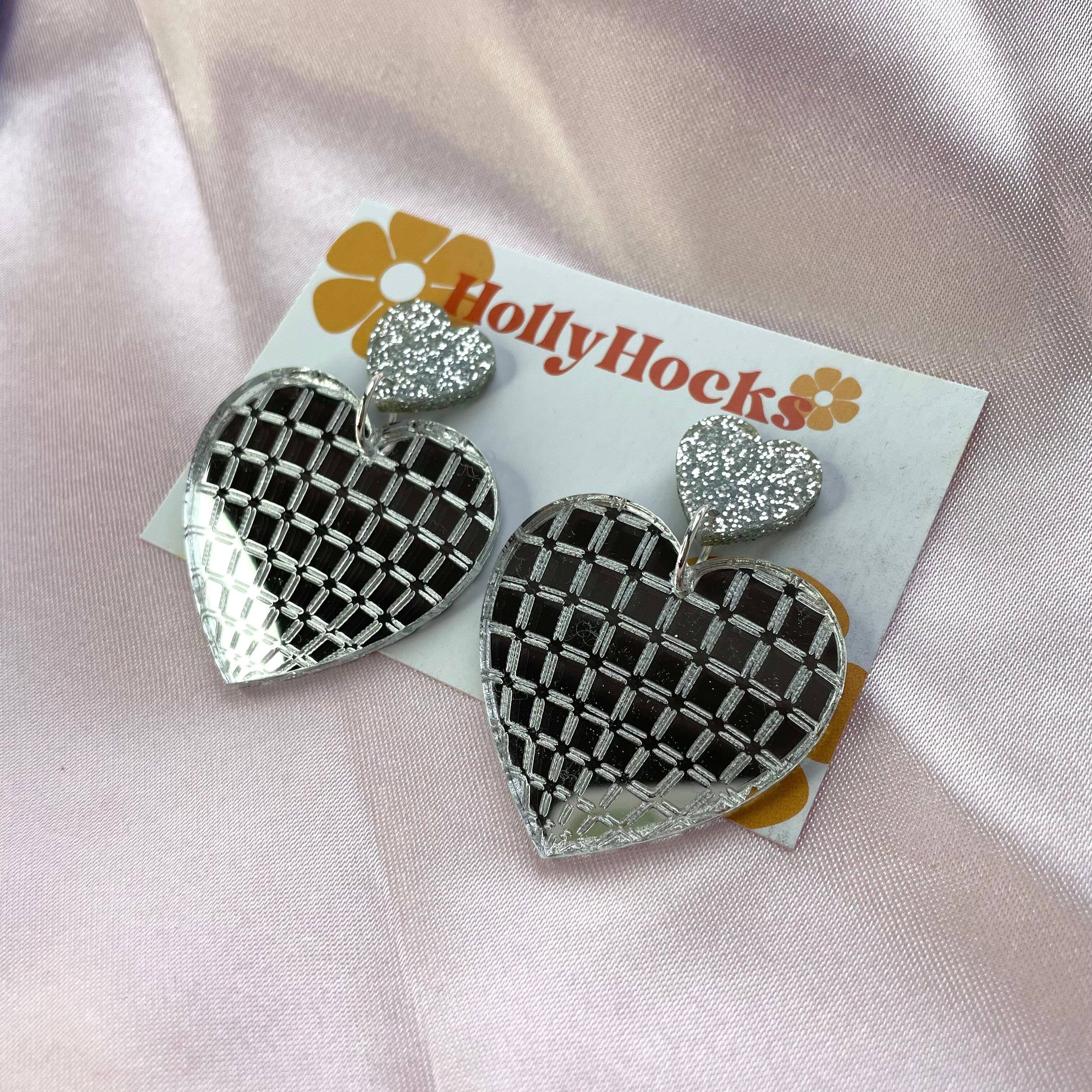 HollyHocks Jewellery – wholesale Dangle earrings – Disco Love Heart Acrylic Earrings6