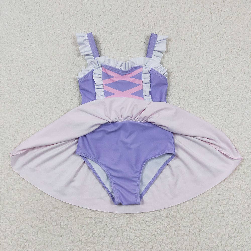 Aier Wholesale - Wholesale One Piece Swimsuit - Kids - Baby Girls Princess Lavender One Pieces Swimsuits1