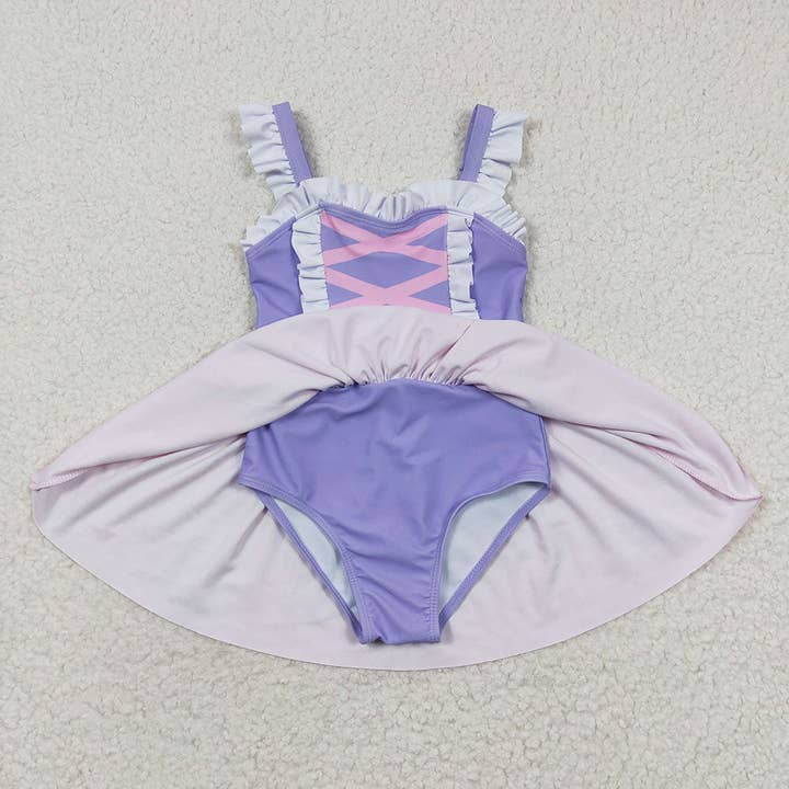 Aier Wholesale - Wholesale One Piece Swimsuit - Kids - Baby Girls Princess Lavender One Pieces Swimsuits1