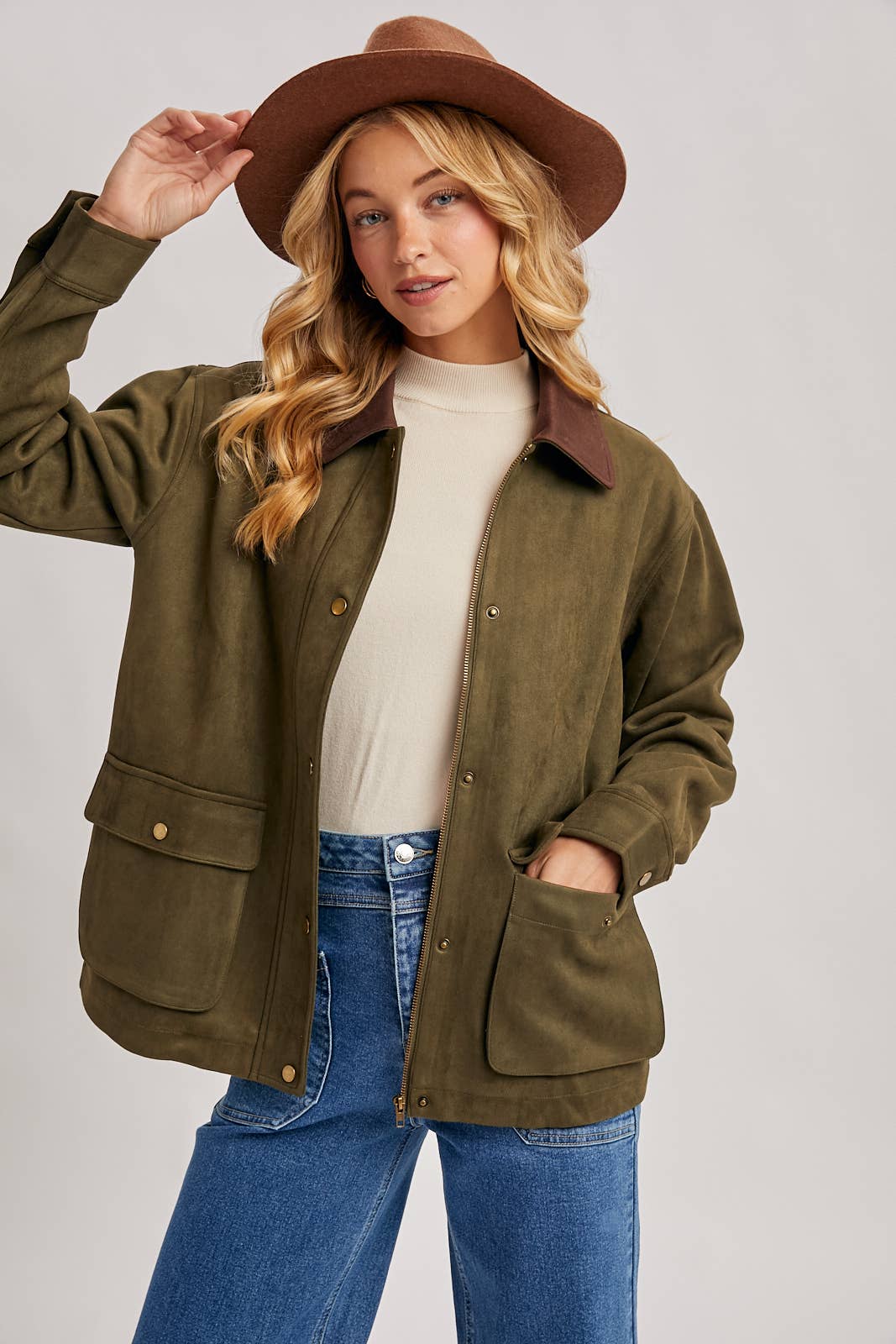 Bluivy - Wholesale Jacket - Women's - BUTTON DOWN FAUX SUEDE BARBOUR JACKET4